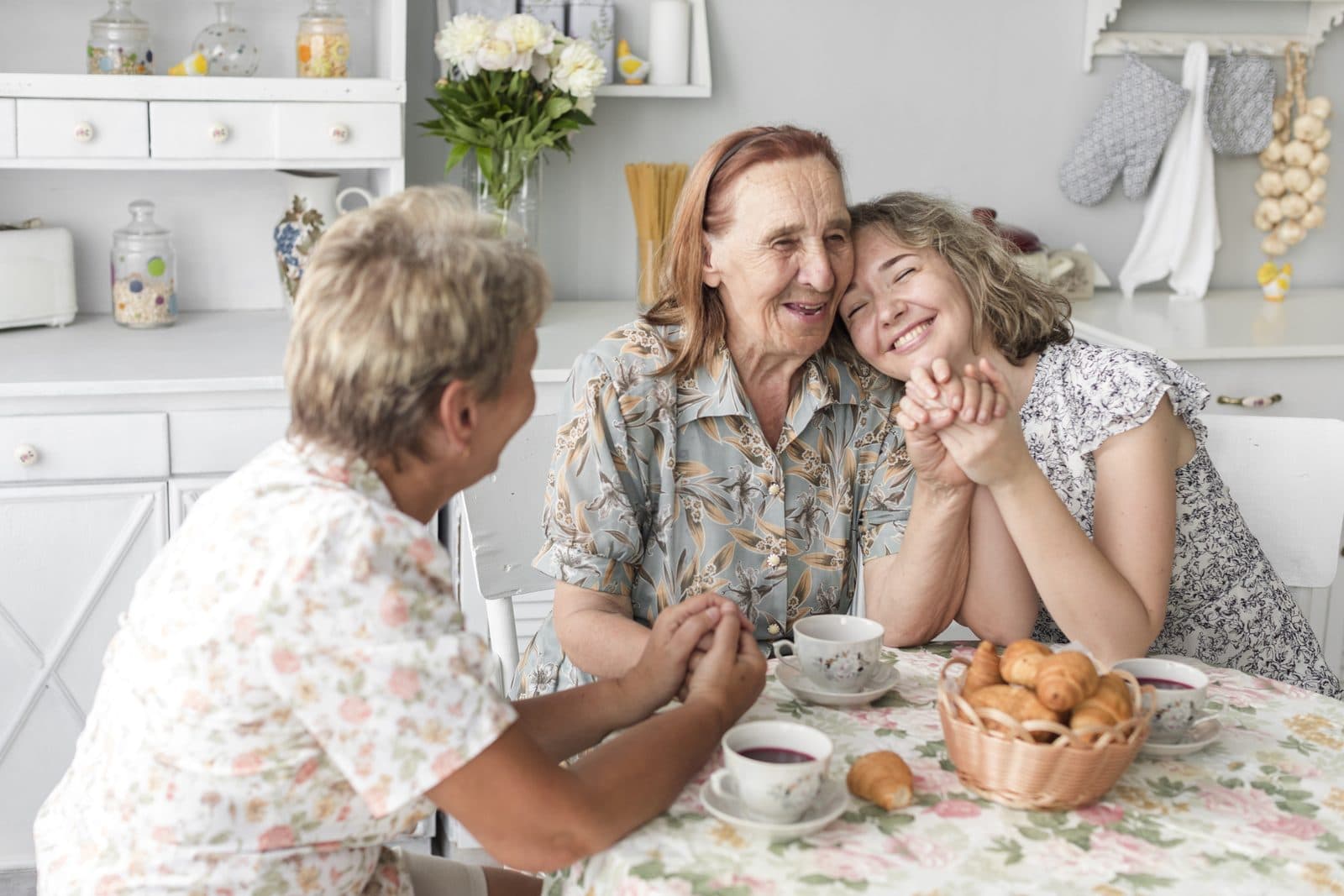 Three generations of a family spending time together at home