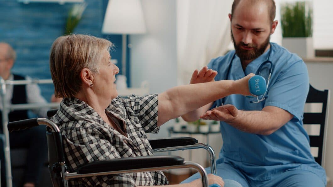 Patient doing exercises — skilled nursing rehabilitation